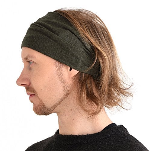 CHARM Womens Linen Head Band Mens Bandana Natural Elastic Hairband Sports Fashion Wrap Khaki - Image 1
