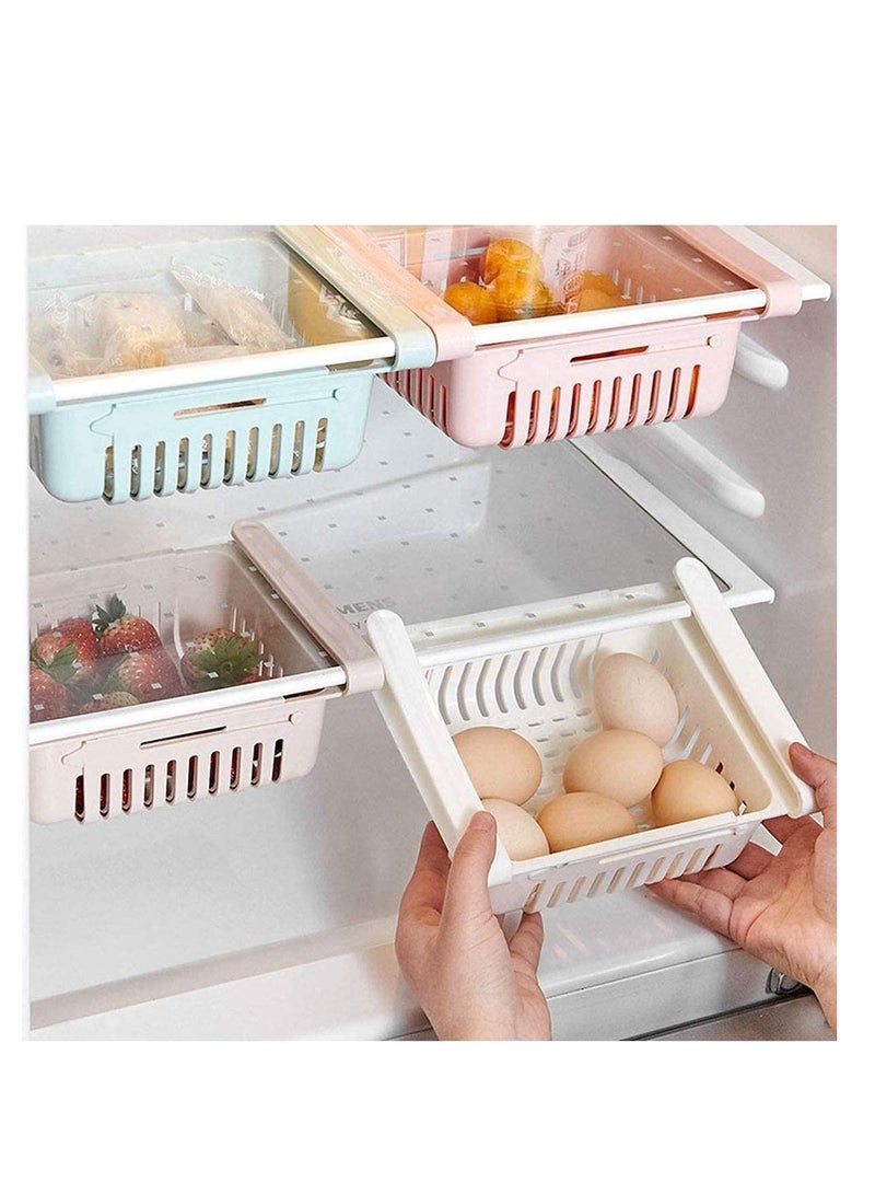 SYOSI Kitchen Fridge Organisers, Adjustable Fridge Drawer Storage, Space Saving Storage Shelf Organiser for Vegetables and Fruits 4 Pack, assorted - Image 2