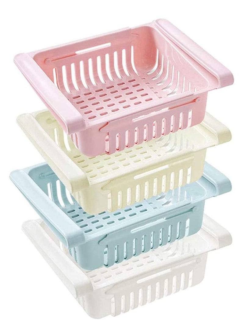 SYOSI Kitchen Fridge Organisers, Adjustable Fridge Drawer Storage, Space Saving Storage Shelf Organiser for Vegetables and Fruits 4 Pack, assorted - Image 1