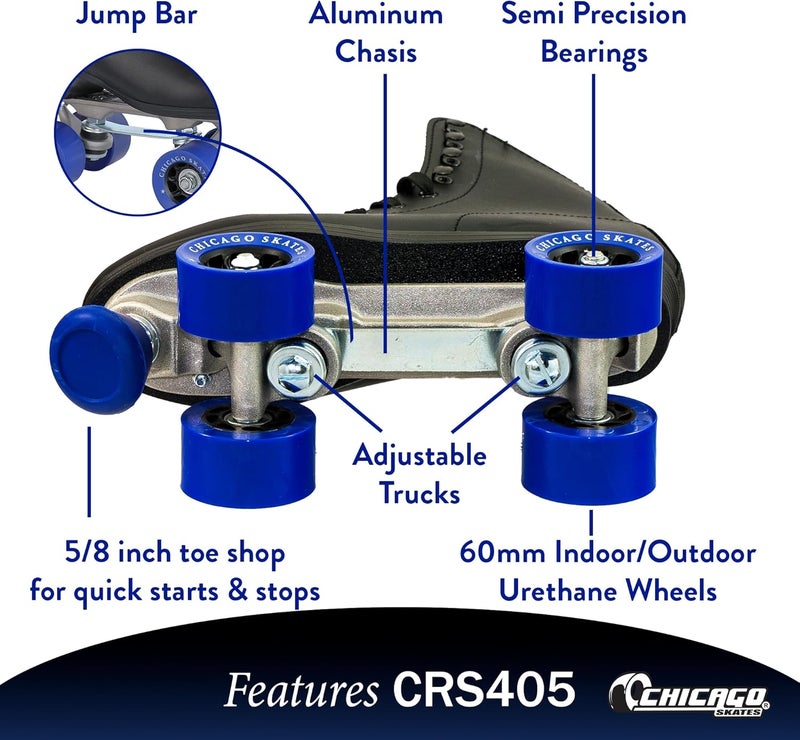 Chicago Skates Premium Black Quad Roller Skates for Men and Boys - Adjustable High-Top Design for Indoor/Outdoor Use - Image 4