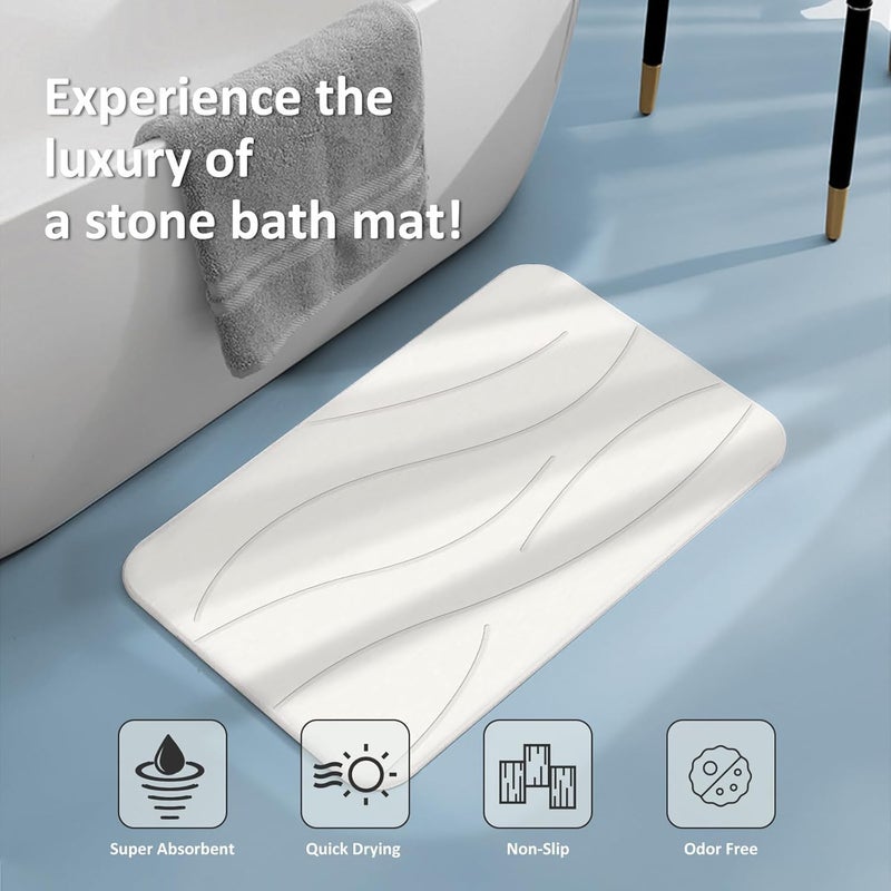 Feilifan Stone Bath Mat Diatomaceous Earth Mat, Fast-Drying Diatomite Shower Mat, Water Super Absorbent Stone Mats for Bathroom Kitchen, Easy to Clean (Ripple White, 23.5" × 15") - Image 4