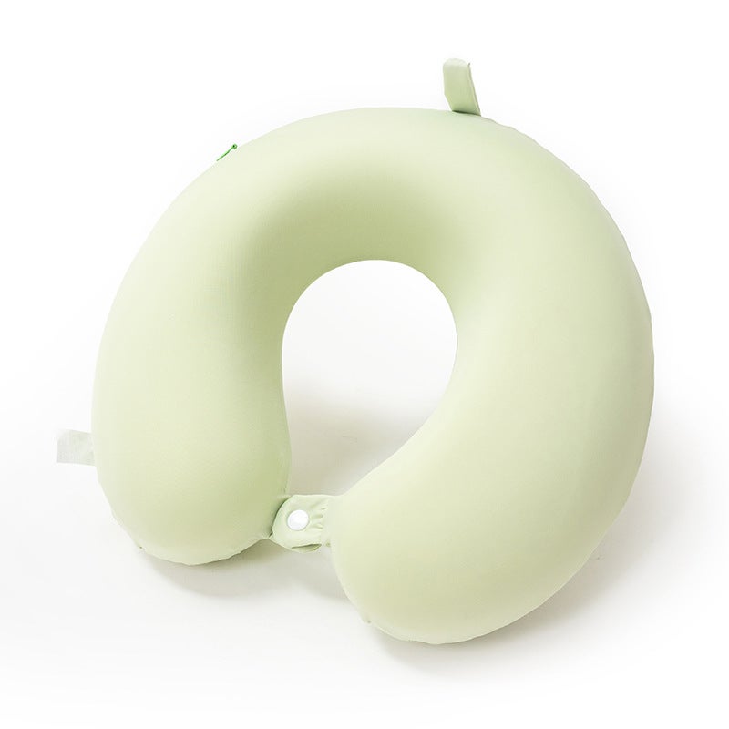 Portable U-Shape Memory Foam Neck Pillow for Travel [grass green] cool ice silk (memory foam + removable and washable) 
