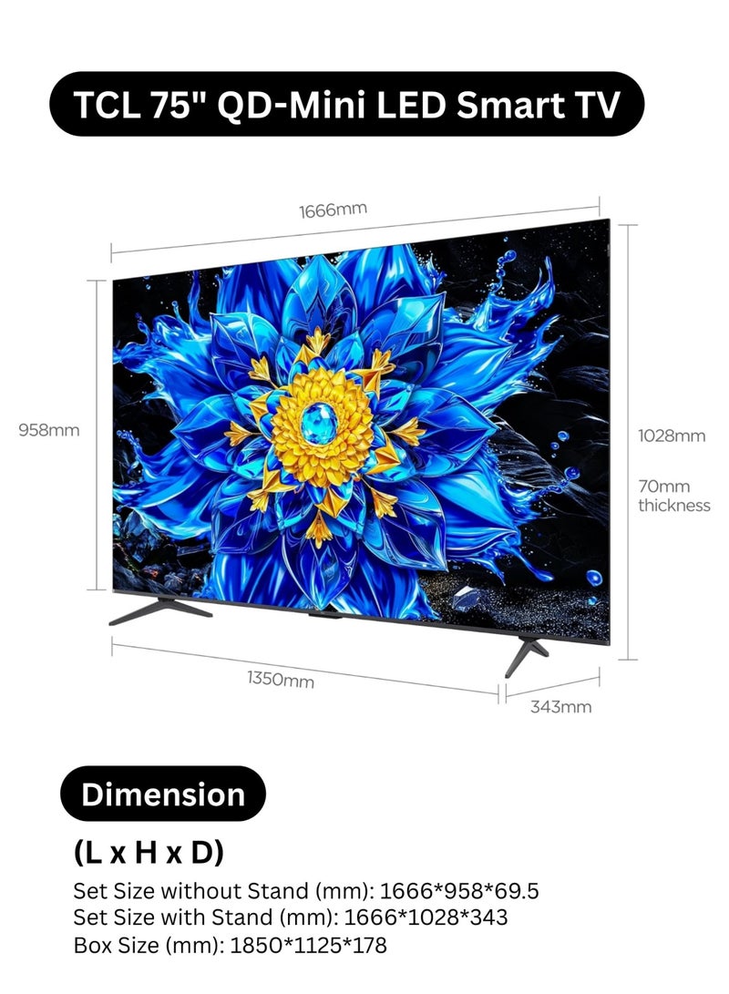 تي سي إل TCL 75 Inch P81L QD-Mini LED 4K Smart TV | Google TV | 93% DCI-P3 Color Gamut | 100+ Level Local Dimming Zones | ONKYO 2.1 Hi-Fi System | TCL AI | Dolby Vision + Atmos | 2026 - International Version | 75" 4K TV 75P81L Black - Image 2