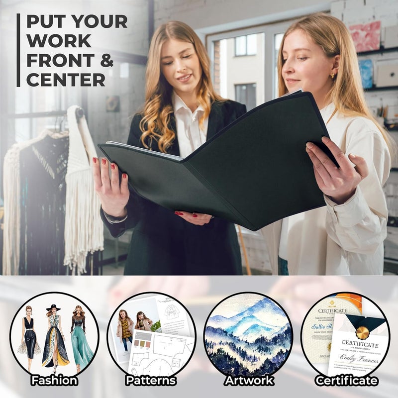 Dunwell 9x12 Art Portfolio Binder (3-Pack, Black), Includes Mounting Paper, Portfolio Binder for Artwork, 9 x 12 Art Folder, 24 Pockets Display 48 Pages, Acid-Free Poly Presentation Book - Image 4