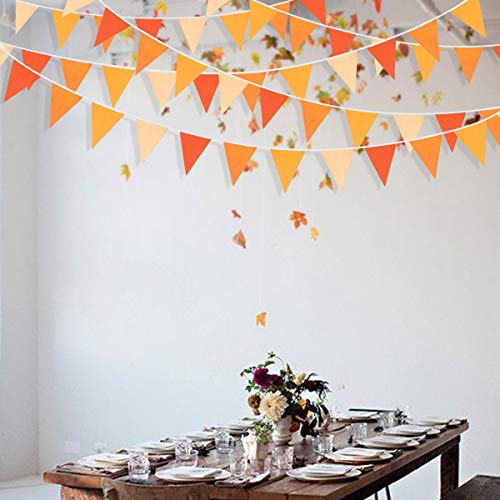 Festiko®10M/32Ft Triangle Flag Banner Pennant Garland Bunting for Fall Decor Autumn Wedding Birthday Party Thanksgiving Day Home Nursery Outdoor Garden Hanging Decoration (Orange+36Pcs) - Image 5