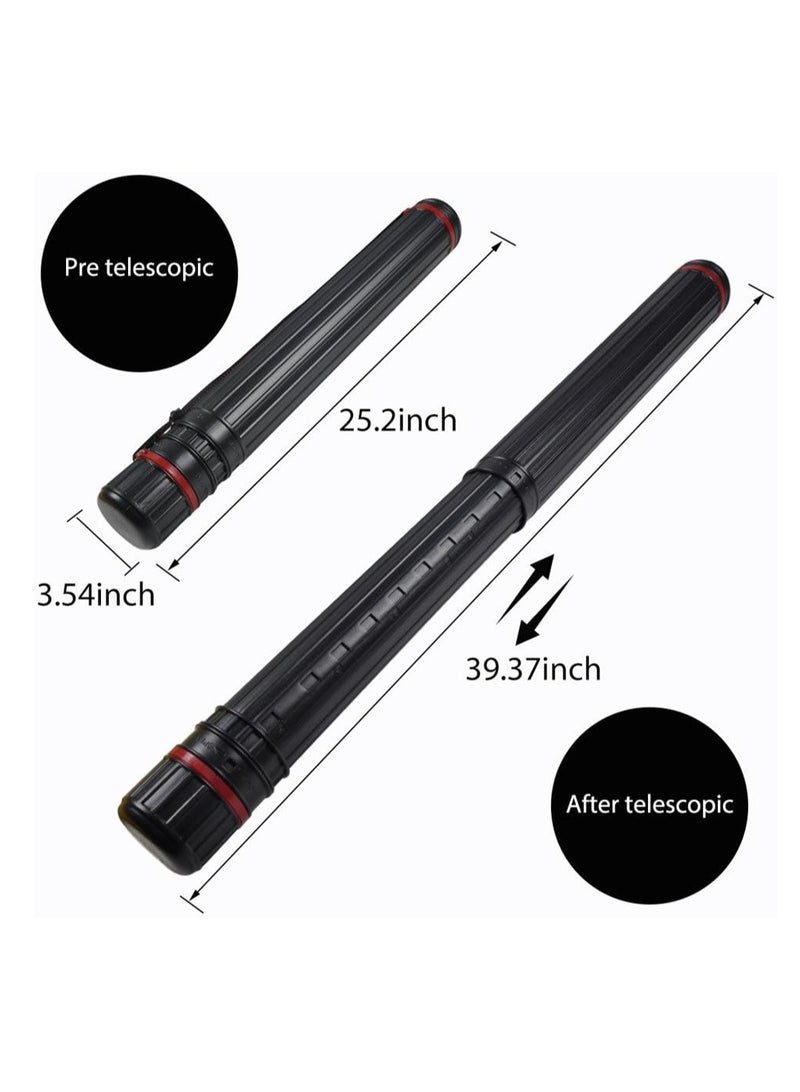 DEWEL DEWEL Drawing Tube Blueprint Case Telescoping Art Tube Large Plastic Black Storage Tube Expands from 24 to 40 Inches Plastic Waterproof and Light Resistant Poster Tube with Strap - Image 2
