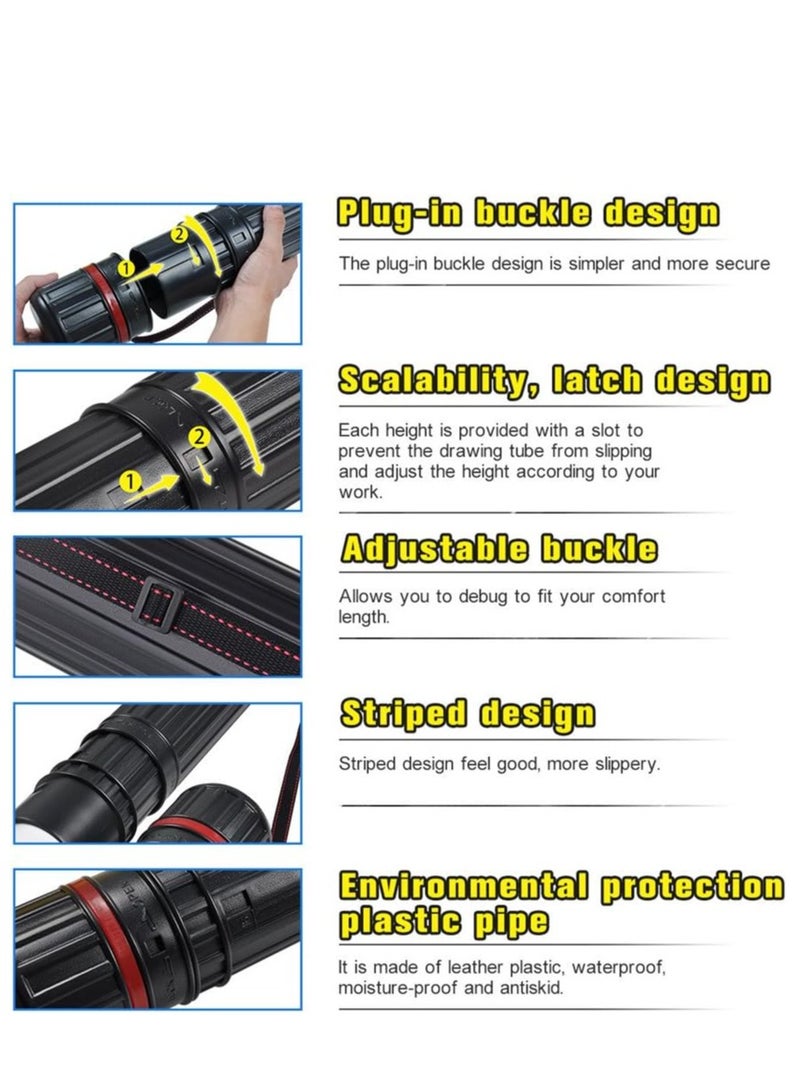 DEWEL DEWEL Drawing Tube Blueprint Case Telescoping Art Tube Large Plastic Black Storage Tube Expands from 24 to 40 Inches Plastic Waterproof and Light Resistant Poster Tube with Strap - Image 4