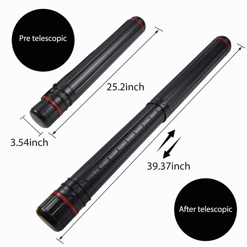 DEWEL Drawing Tube Blueprint Case Telescoping Art Tube Large Plastic Black Storage Tube Expands from 25 to 40 Inches Plastic Waterproof and Light Resistant Poster Tube with Strap - Image 2