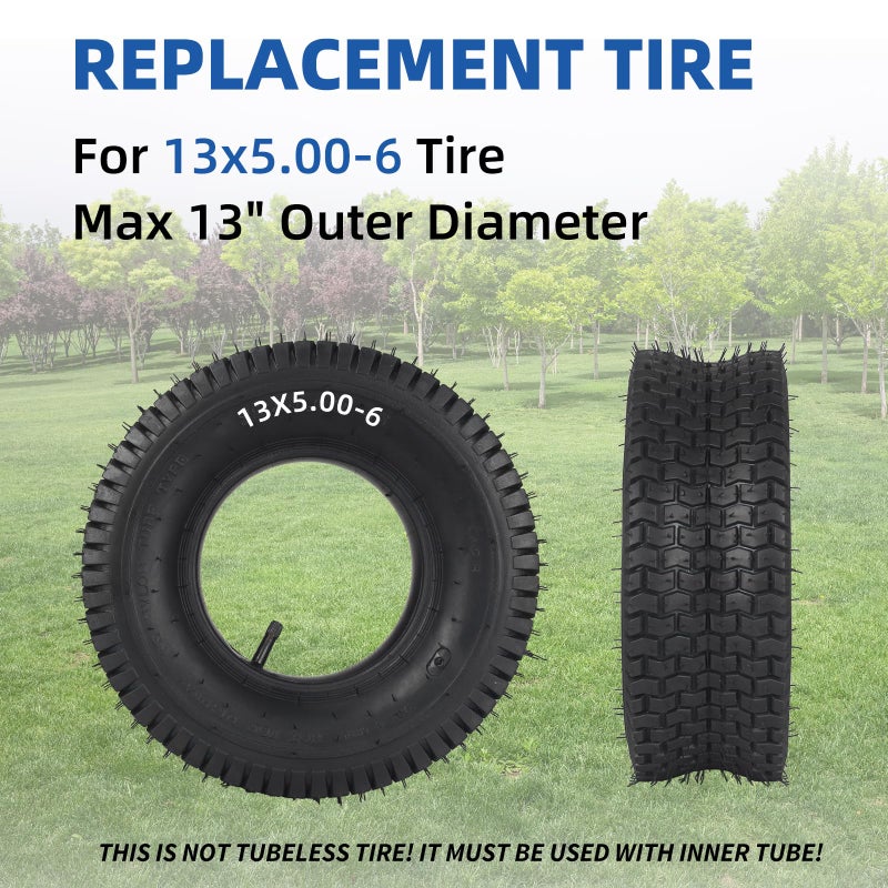 GICOOL 13x5.00-6 Tire and Inner Tube Set, TR-13 Straight Valve Stem, Replacement Riding Mower Front Wheel Assembly, 2 Pack - Image 2