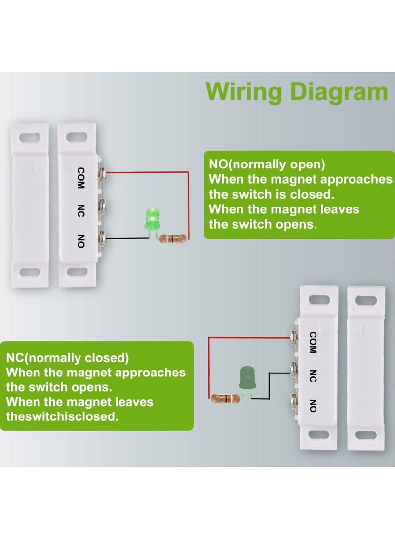 SYOSI Magnetic Reed Switch, Normally Open and Normally Closed NC NO Magnetic Proximity Switch for Door Alarm, Window Safety, Agnetic Door Switch for DC 5V 12V 24V Light (White, 2 Pack) - Image 3