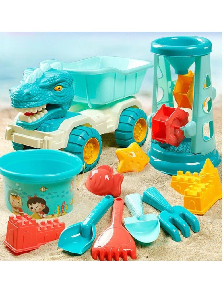 11-Piece Cartoon Beach Toy Kit For Kids With Jug Bucket Shaping Module Shovel