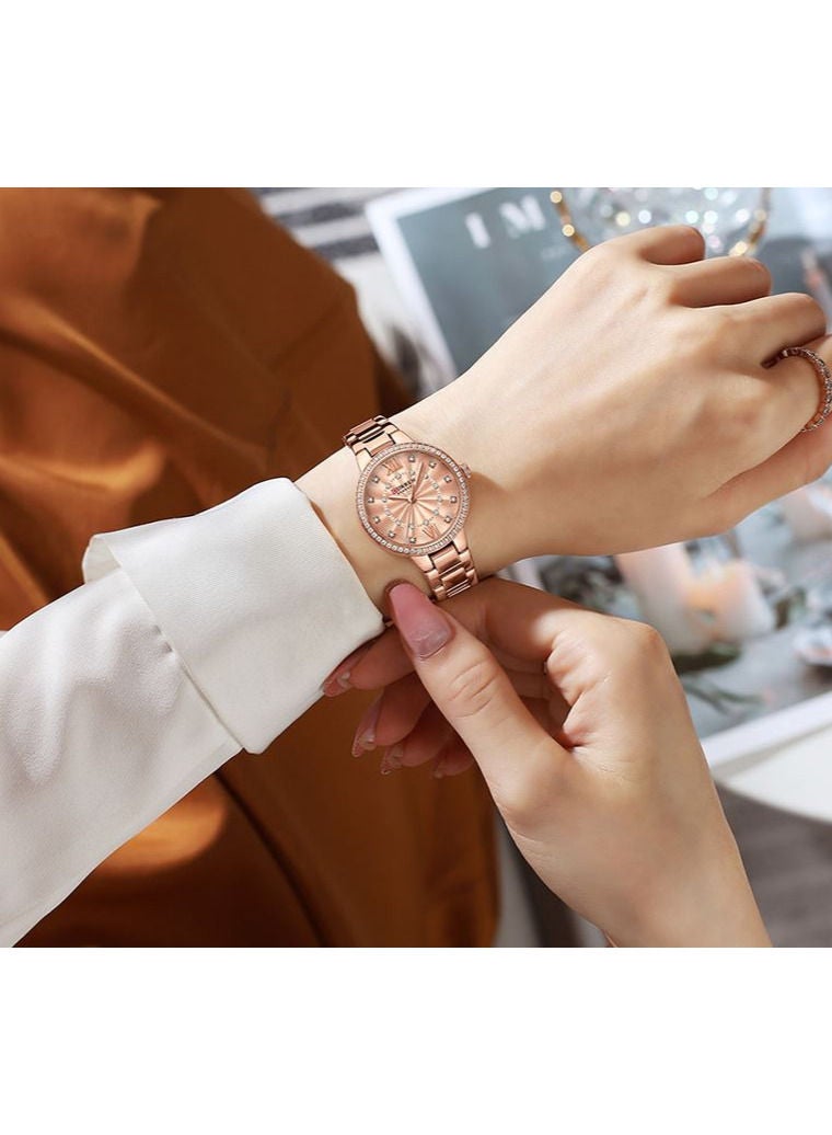 CURREN CURREN Women Watch Top Brand Luxury Lady Girl Wristwatch Rose Gold  Shell Stainless Steel Bracelet Classic Black Female Clock Gift 9085 - Image 3