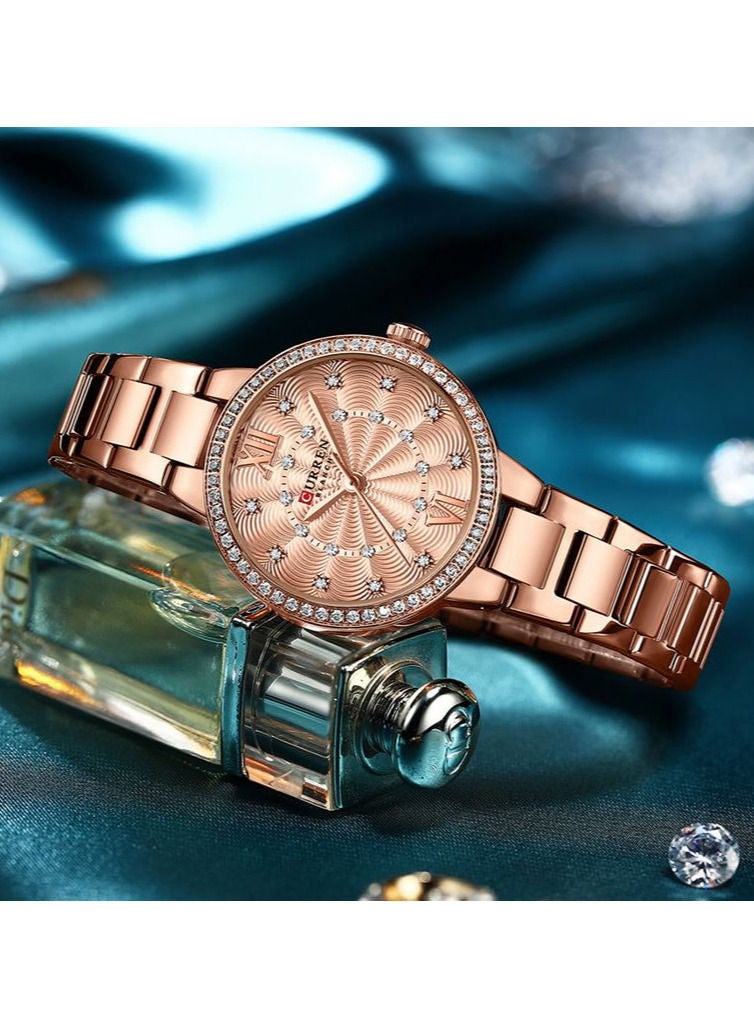 CURREN CURREN Women Watch Top Brand Luxury Lady Girl Wristwatch Rose Gold  Shell Stainless Steel Bracelet Classic Black Female Clock Gift 9085 - Image 2