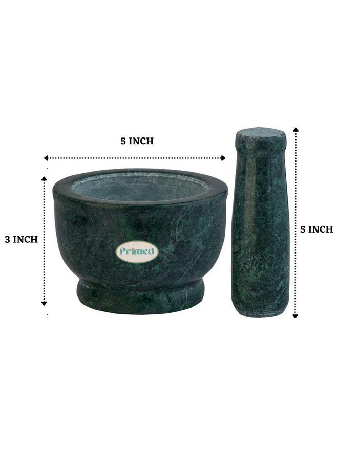 Primed Green Marble Granite Imam Dasta 5 Inch | Okhli Musal | Mortar and Pestle Set | Kharal | khalbatta | Mixer and Grinder Set for Kitchen (5 Inch, Green Marble) - Image 3