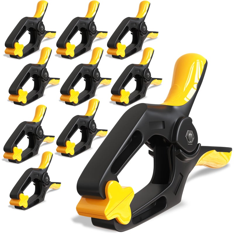 EQUIPTZ Spring Clamps 4 inch 10 Pack Plastic Clamps for Pool Cover Balloon Archs Tarps Backdrop with 2 inch Mouth Opening Rust Free Large Clips Heavy Duty Outdoor with NonDetachable Jaw Pads