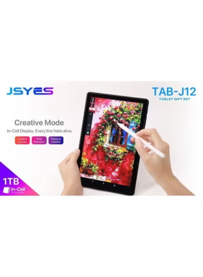 JSYES TAB-J12 10.1-Inch Android Tablet Gift Set – 1TB Storage, In-Cell HD Touch Display, 5G WiFi, Smart Face Unlock, Wireless Keyboard, Mouse, Stylus, Protective Case & Accessories – Gold - Image 5