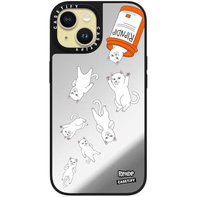 Casetify Mirror Case for iPhone 15 【RipNDip Colab/Reflective / 4.9ft Drop Protection/Compatible with Magsafe】 - Nermal Pills - Silver on Black - Image 2