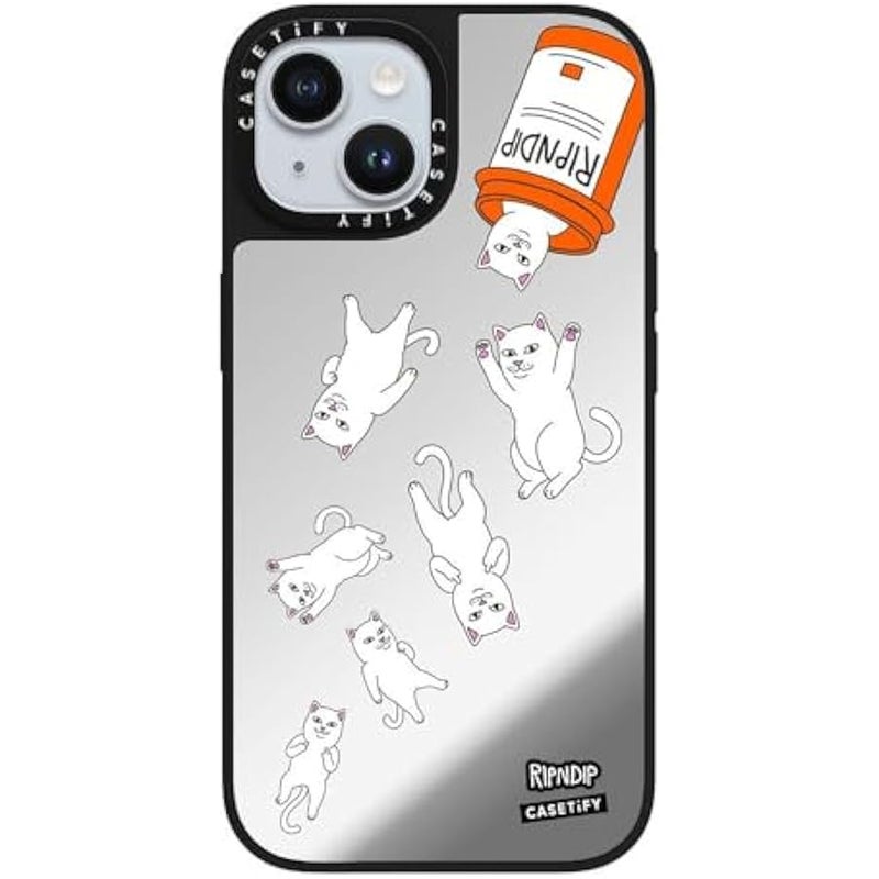 Casetify Mirror Case for iPhone 15 【RipNDip Colab/Reflective / 4.9ft Drop Protection/Compatible with Magsafe】 - Nermal Pills - Silver on Black - Image 4