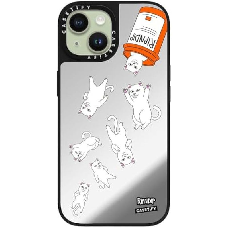 Casetify Mirror Case for iPhone 15 【RipNDip Colab/Reflective / 4.9ft Drop Protection/Compatible with Magsafe】 - Nermal Pills - Silver on Black - Image 3