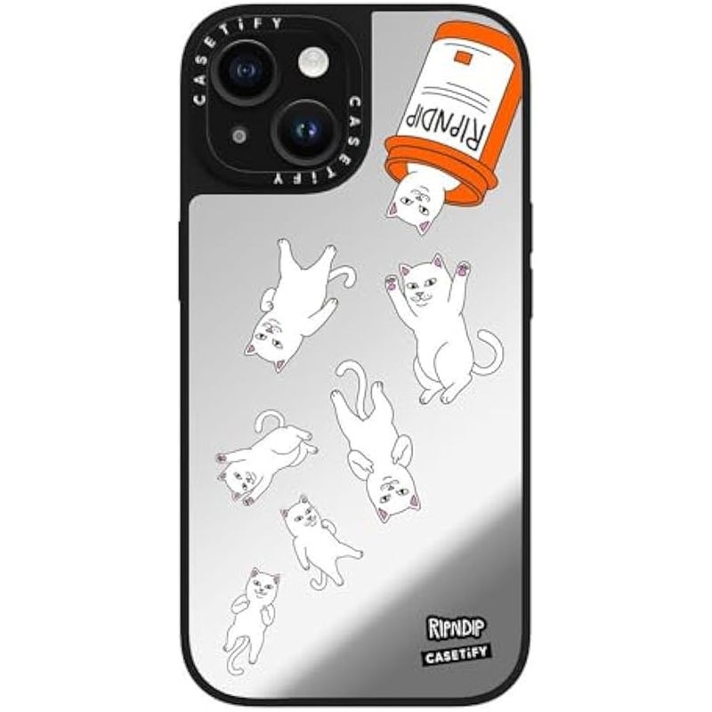 Casetify Mirror Case for iPhone 15 【RipNDip Colab/Reflective / 4.9ft Drop Protection/Compatible with Magsafe】 - Nermal Pills - Silver on Black - Image 5