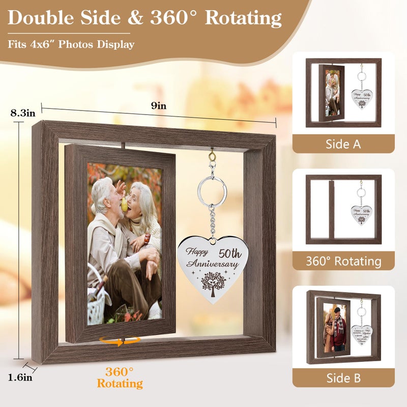 HELORAY 50th Anniversary Wedding Gifts for Couple Happy 50th Gold Anniversary Picture Frame Gift Ideas with Elegant Gift Box 50 Year Unusual Decorations for Parents Husband Wife Friends Her Him - Image 4
