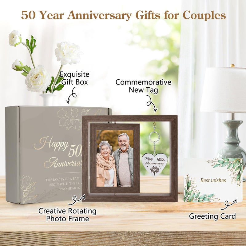 HELORAY 50th Anniversary Wedding Gifts for Couple Happy 50th Gold Anniversary Picture Frame Gift Ideas with Elegant Gift Box 50 Year Unusual Decorations for Parents Husband Wife Friends Her Him - Image 2