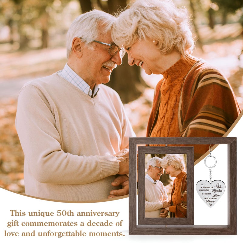 HELORAY 50th Anniversary Wedding Gifts for Couple Happy 50th Gold Anniversary Picture Frame Gift Ideas with Elegant Gift Box 50 Year Unusual Decorations for Parents Husband Wife Friends Her Him - Image 3