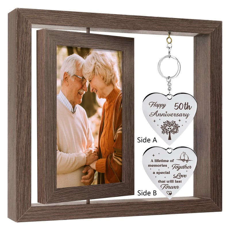 HELORAY 50th Anniversary Wedding Gifts for Couple Happy 50th Gold Anniversary Picture Frame Gift Ideas with Elegant Gift Box 50 Year Unusual Decorations for Parents Husband Wife Friends Her Him - Image 1