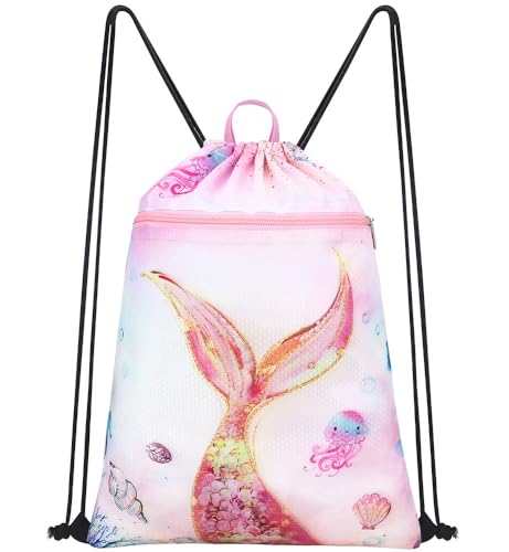 Luchike Drawstring Backpack for Kids - Girls Waterproof Swim Bag for Beach Girls Dance Travel Yoga Bag - Image 1