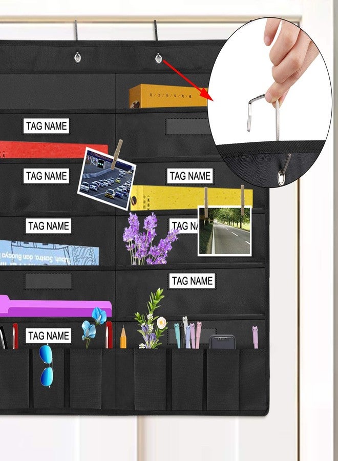 Sinzip Heavy Duty 10 Pocket Door Hanging File Organizer with Name Tag Holders, Black Wall Storage Pocket Charts with 4 Hangers, Great for Classroom, School, Home or Office Use (10 Nametag Pocket) - Image 3