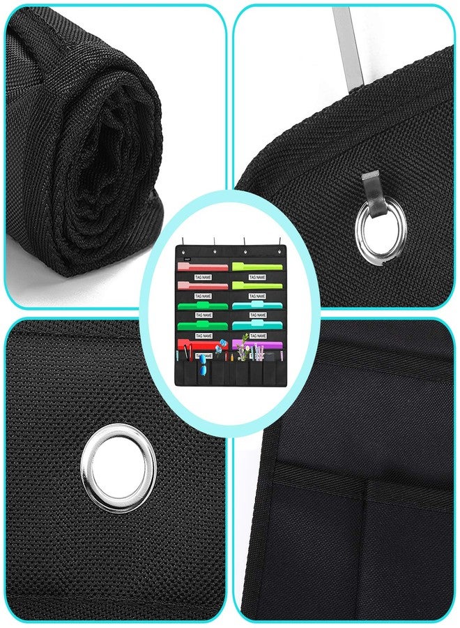 Sinzip Heavy Duty 10 Pocket Door Hanging File Organizer with Name Tag Holders, Black Wall Storage Pocket Charts with 4 Hangers, Great for Classroom, School, Home or Office Use (10 Nametag Pocket) - Image 2