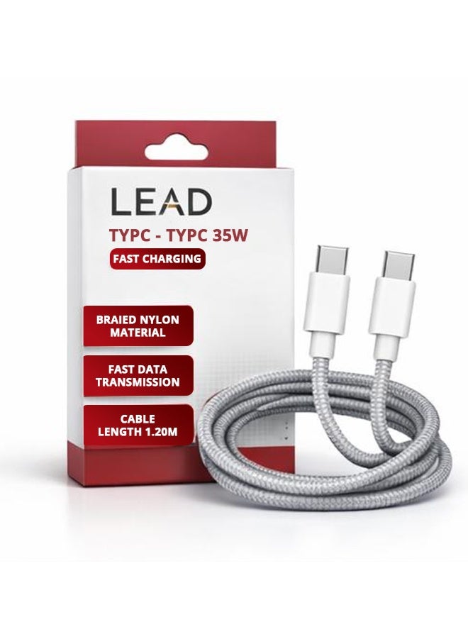 LEAD USB-C to USB-C 35W PD Fast Charging Cable – High-Quality Original Cable Supports Laptops and Mobile Phones – Fast Data Transfer and High Durability