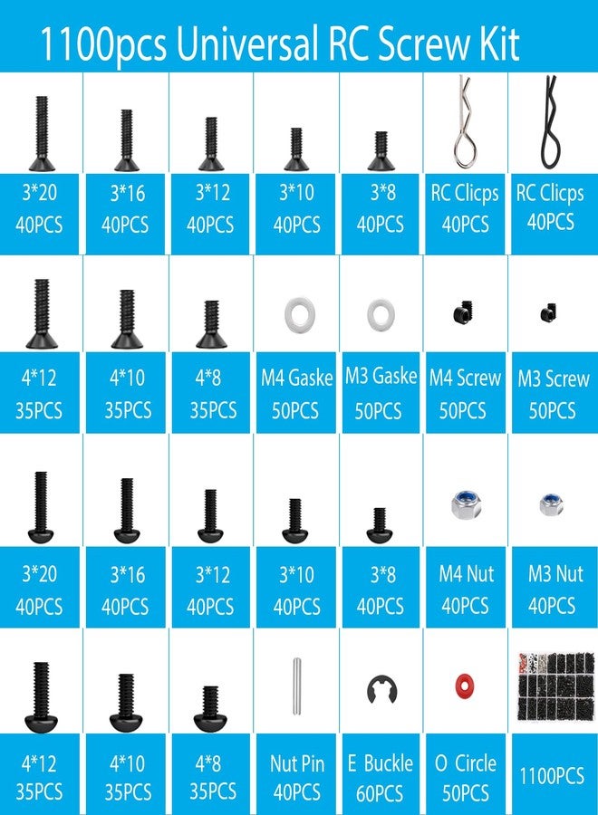 Kimapeso 1100 PCS RC Screw Kit RC Car Repair Tool Kit Universal Screws Assortment Set for Traxxas HPI HSP Axial Redcat Arrma Losi 1/8 1/10 1/12 1/16 Scale RC Cars Trucks Crawler - Image 2