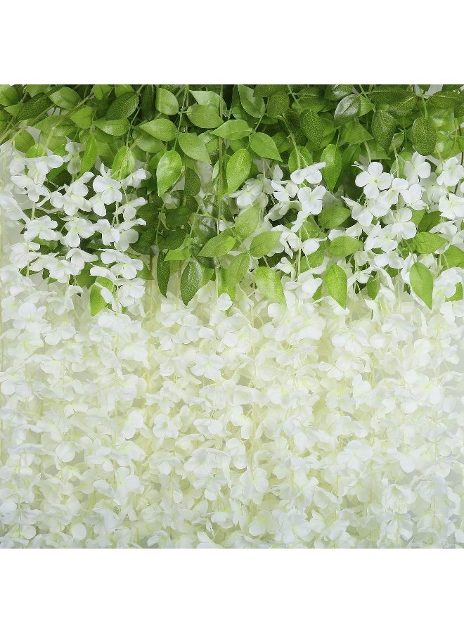 U'Artlines UArtlines 24 Pack Total 864 Feet Artificial Fake Wisteria Vine Rattan Hanging Garland Silk Flowers String Home Party Wedding Decor 24 White - Image 3