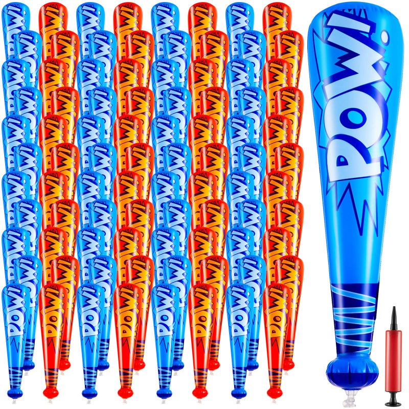 Seematn 100 Pcs Mardi Gras Throws Bulk Pow Inflatable Baseball Bats 17 Inch Inflatable Blow up Bats for Kids Carnival Game Prizes Bulk Carnival Hero Sports Prizes Favors Dark BlueRed - Image 3