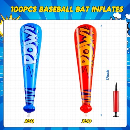 Seematn 100 Pcs Mardi Gras Throws Bulk Pow Inflatable Baseball Bats 17 Inch Inflatable Blow up Bats for Kids Carnival Game Prizes Bulk Carnival Hero Sports Prizes Favors Dark BlueRed - Image 5