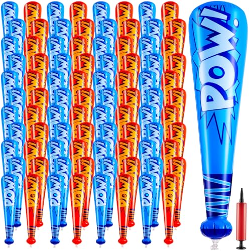 Seematn 100 Pcs Mardi Gras Throws Bulk Pow Inflatable Baseball Bats 17 Inch Inflatable Blow up Bats for Kids Carnival Game Prizes Bulk Carnival Hero Sports Prizes Favors Dark BlueRed - Image 1