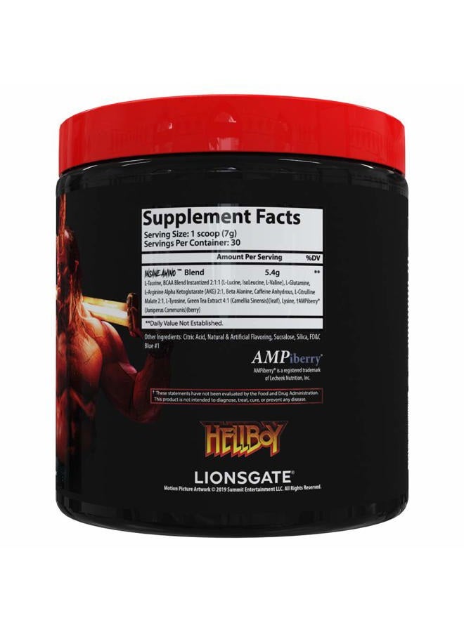 Insane labz Insane Amino Hellboy Edition, BCAA with Energy Focus Muscle Recovery, Intra Workout Powder, 2 1 1 Branched Chain Amino Acid Powder, 30 Srvgs, Blue Raspberry - Image 2