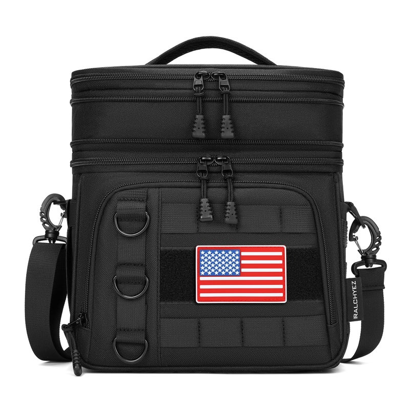 RalChyez Tactical Lunch Box for Men Large Insulated Lunch Bag Expandable Double Deck Cooler Leakproof Waterproof Lunch Pail for Adult Women Work Office Shifts Picnic Travel Black