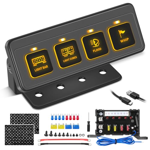 Niking Auto Wireless 4 Gang Switch Panel, Niking Auto Multifunction Offroad LED Switch Pods with Toggle Pulse Auxiliary Universal Circuit Control 12V Relay System Control Box for Trucks SUV UTV Car Boat RV Marine - Image 1