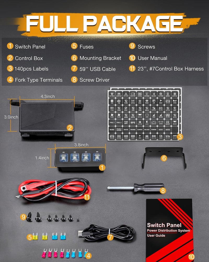 Niking Auto Wireless 4 Gang Switch Panel, Niking Auto Multifunction Offroad LED Switch Pods with Toggle Pulse Auxiliary Universal Circuit Control 12V Relay System Control Box for Trucks SUV UTV Car Boat RV Marine - Image 5