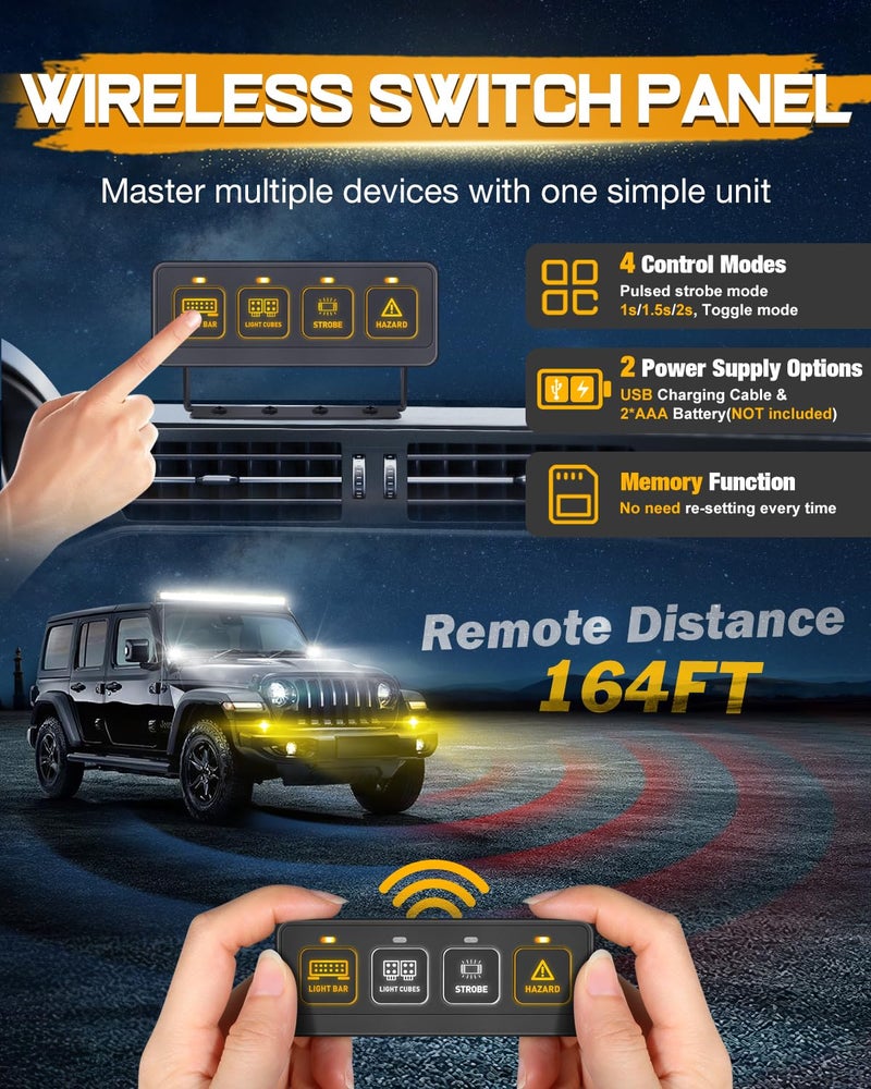 Niking Auto Wireless 4 Gang Switch Panel, Niking Auto Multifunction Offroad LED Switch Pods with Toggle Pulse Auxiliary Universal Circuit Control 12V Relay System Control Box for Trucks SUV UTV Car Boat RV Marine - Image 3