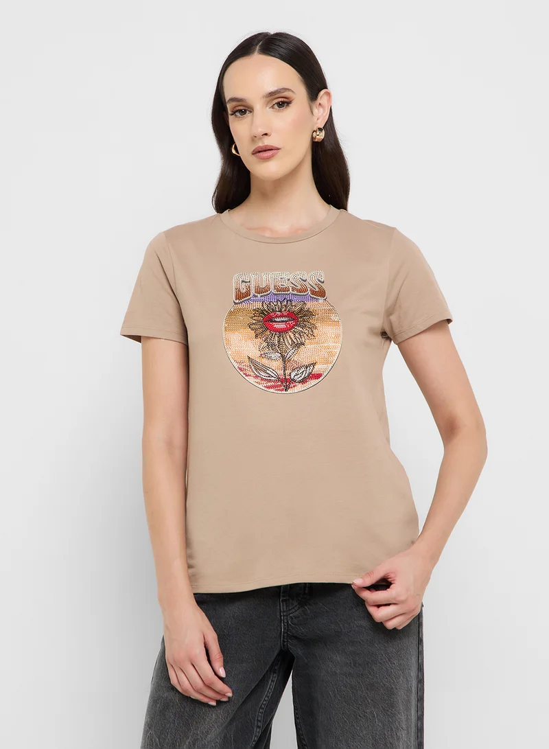 جس Short Sleeve  Logo Desert Flower Easy T-Shirt