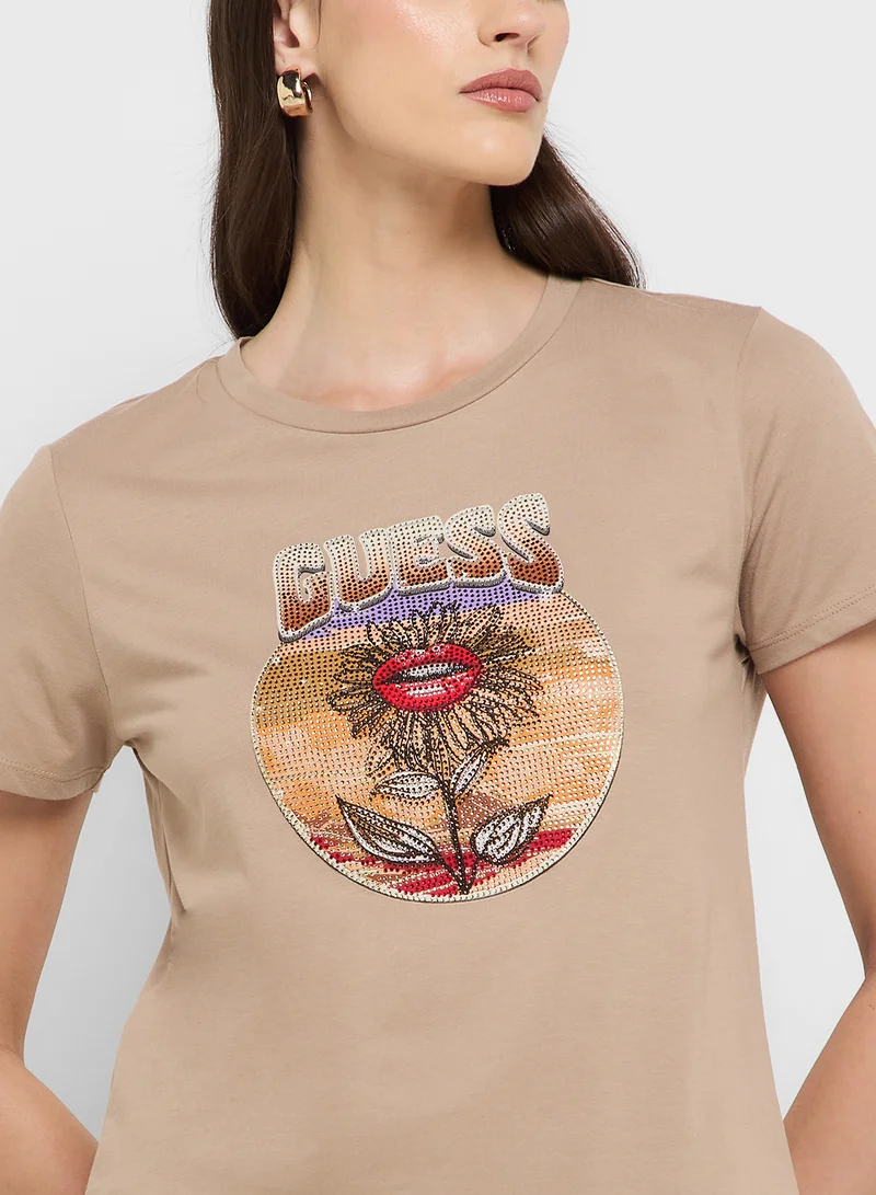 GUESS Short Sleeve  Logo Desert Flower Easy T-Shirt