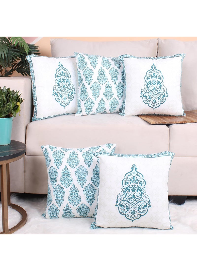 Brand - Umi Umi Jute Block Print Illusion Green Cushion Cover Set of 5 16 X 16 Inches  - Image 1