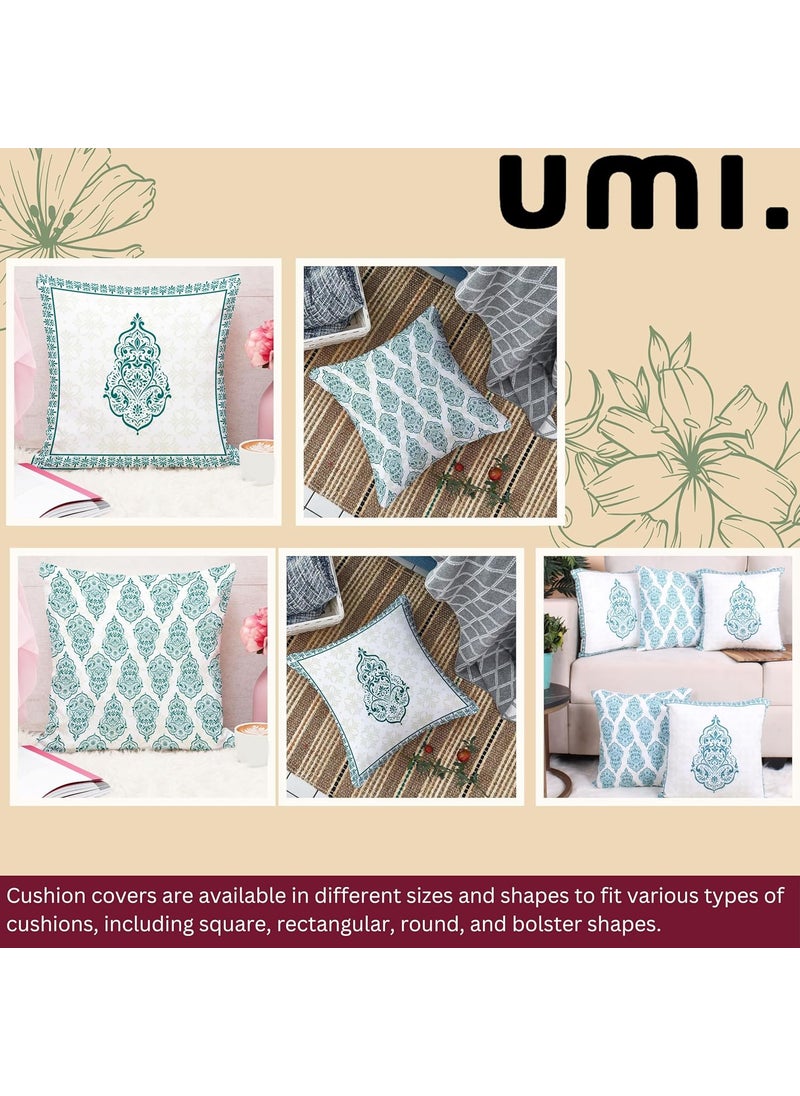 Brand - Umi Umi Jute Block Print Illusion Green Cushion Cover Set of 5 16 X 16 Inches  - Image 2