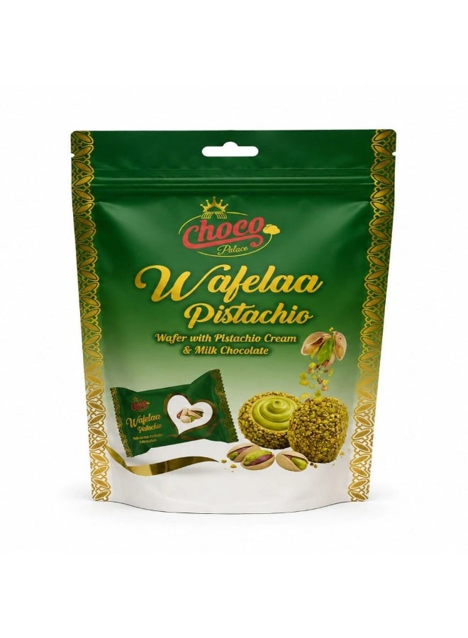 Choco Palace Wafella Pistachio Wafer with Pistachio Cream and Milk Chocolate Pouch- 50gms