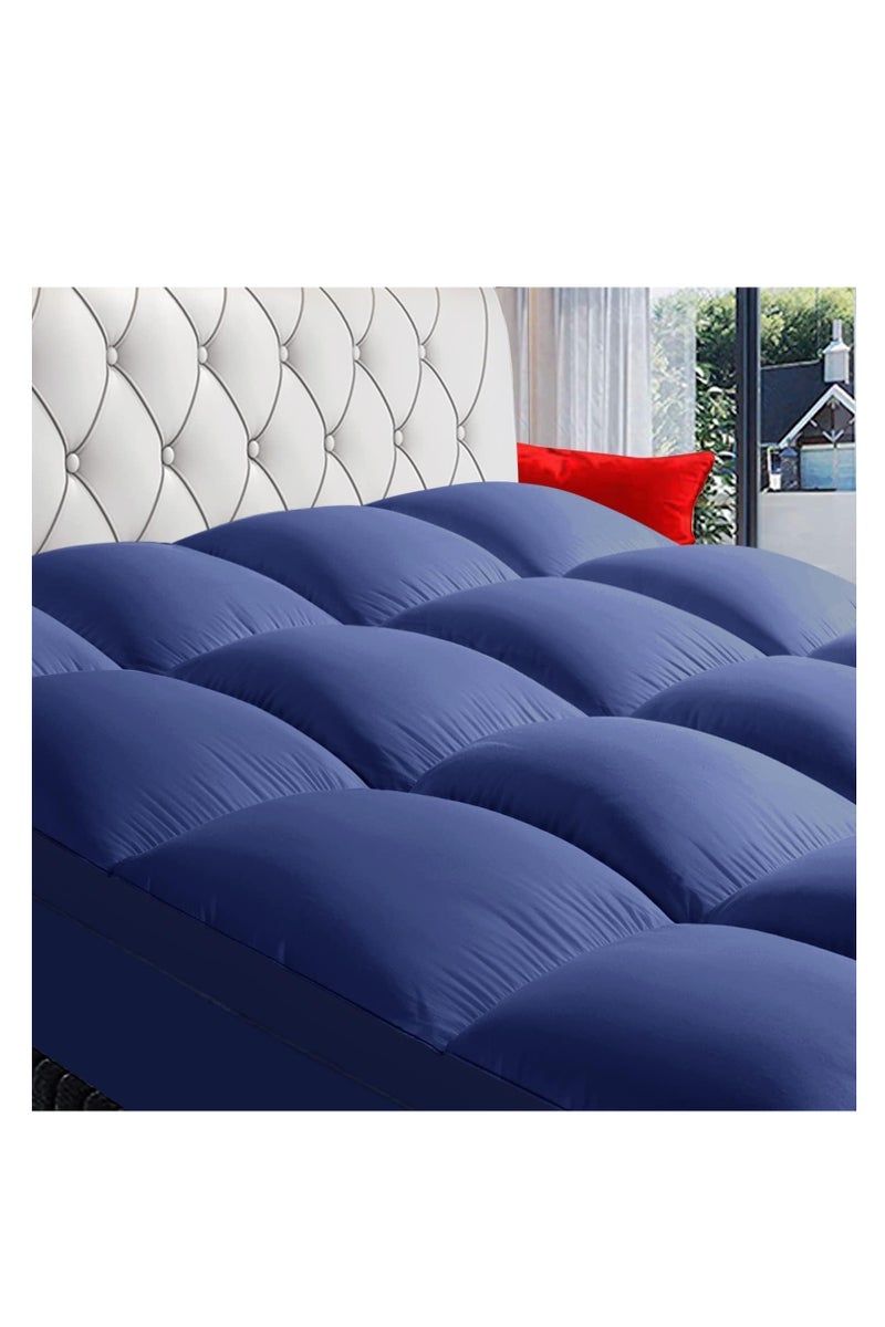 Pioneer Home Super Soft Fabric Mattress Topper Hotel Luxury Fluffy Soft Comfortable Breathable 600 GSM Extra Thick Bed Topper With Elastic Bands Navy Blue Colour - Image 1