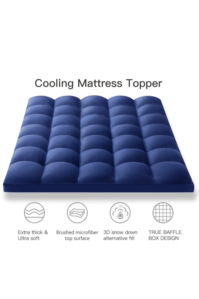 Pioneer Home Super Soft Fabric Mattress Topper Hotel Luxury Fluffy Soft Comfortable Breathable 600 GSM Extra Thick Bed Topper With Elastic Bands Navy Blue Colour - Image 2