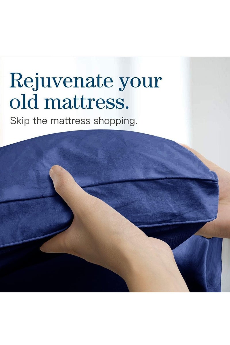 Pioneer Home Super Soft Fabric Mattress Topper Hotel Luxury Fluffy Soft Comfortable Breathable 600 GSM Extra Thick Bed Topper With Elastic Bands Navy Blue Colour - Image 3